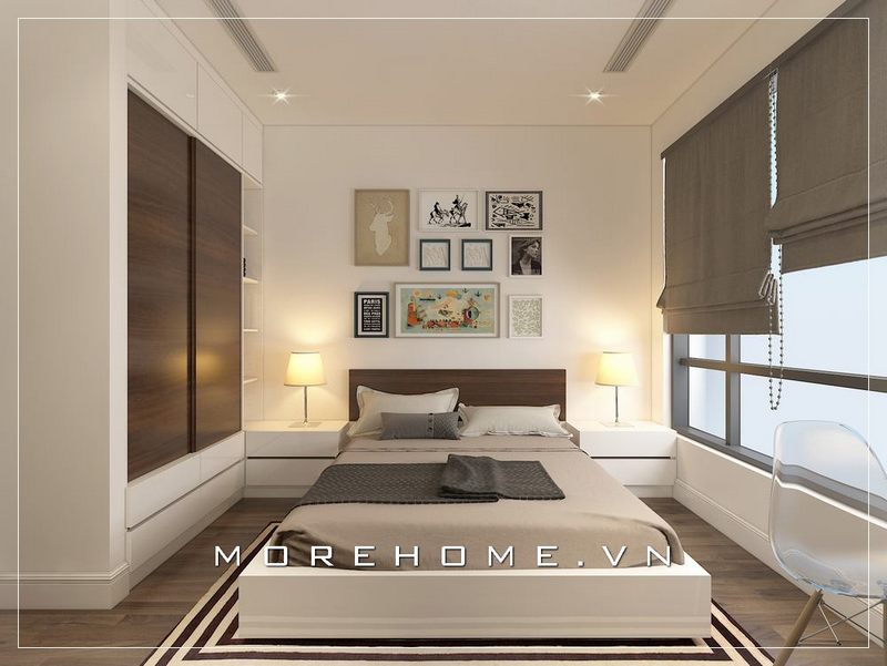 Phòng ngủ nhỏ cần tận dụng diện tích tối đa để bố trí nội thất, giúp căn phòng thêm gọn gàng hơn. Lược bớt những nội thất không liên quan để giúp căn phòng có được độ thông thoáng cần thiết