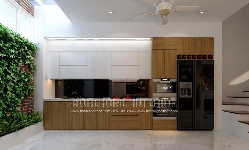 Tủ bếp gỗ công nghiệp được xử lí qua quá trình tẩm sấy chống ấm, cong vênh mối mọt, đảm bảo độ bền cao không hề thua kém so với gỗ tự nhiên.